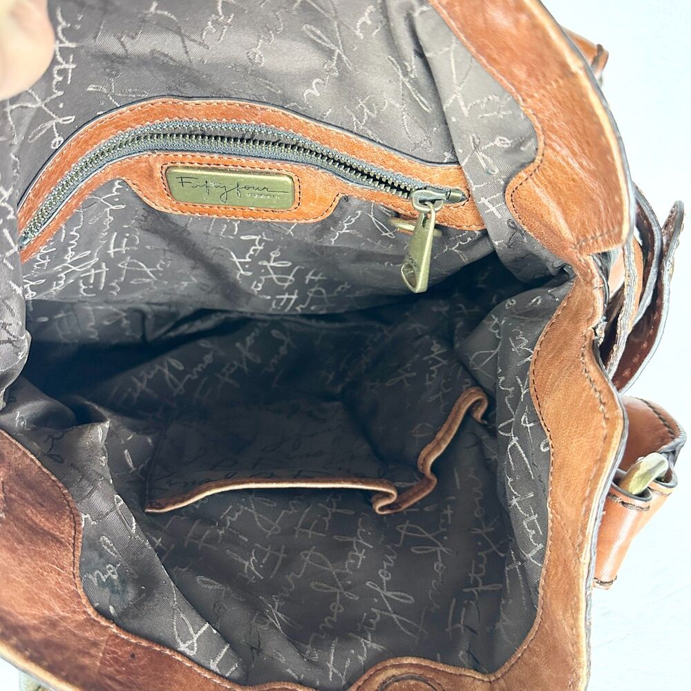 Fossil Fifty Four Vintage Leather Satchel Bag Purse Cognac Brown Y2K Key Charm - Picture 13 of 13